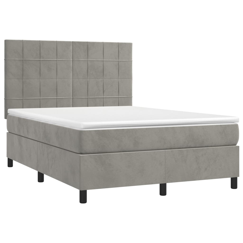 vidaXL Κρεβάτι Boxspring με Στρώμα&LED Αν. Γκρι 140x190 εκ. Βελούδινο