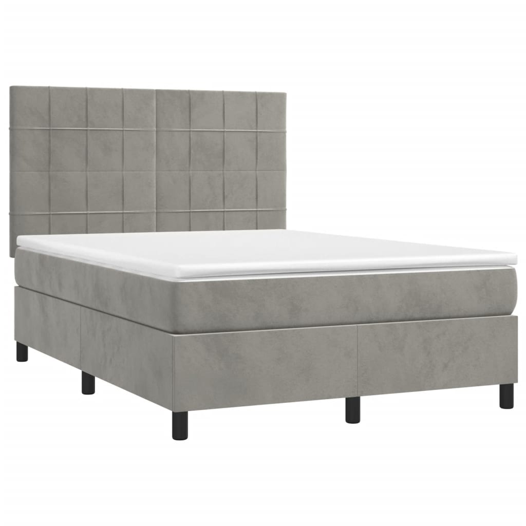 vidaXL Κρεβάτι Boxspring με Στρώμα & LED Αν.Γκρι 140x200 εκ. Βελούδινο