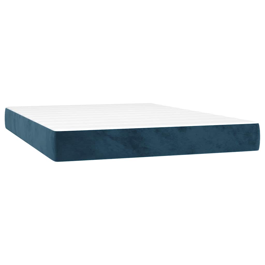 vidaXL Κρεβάτι Boxspring με Στρώμα & LED Σκ. Μπλε 140x200εκ. Βελούδινο