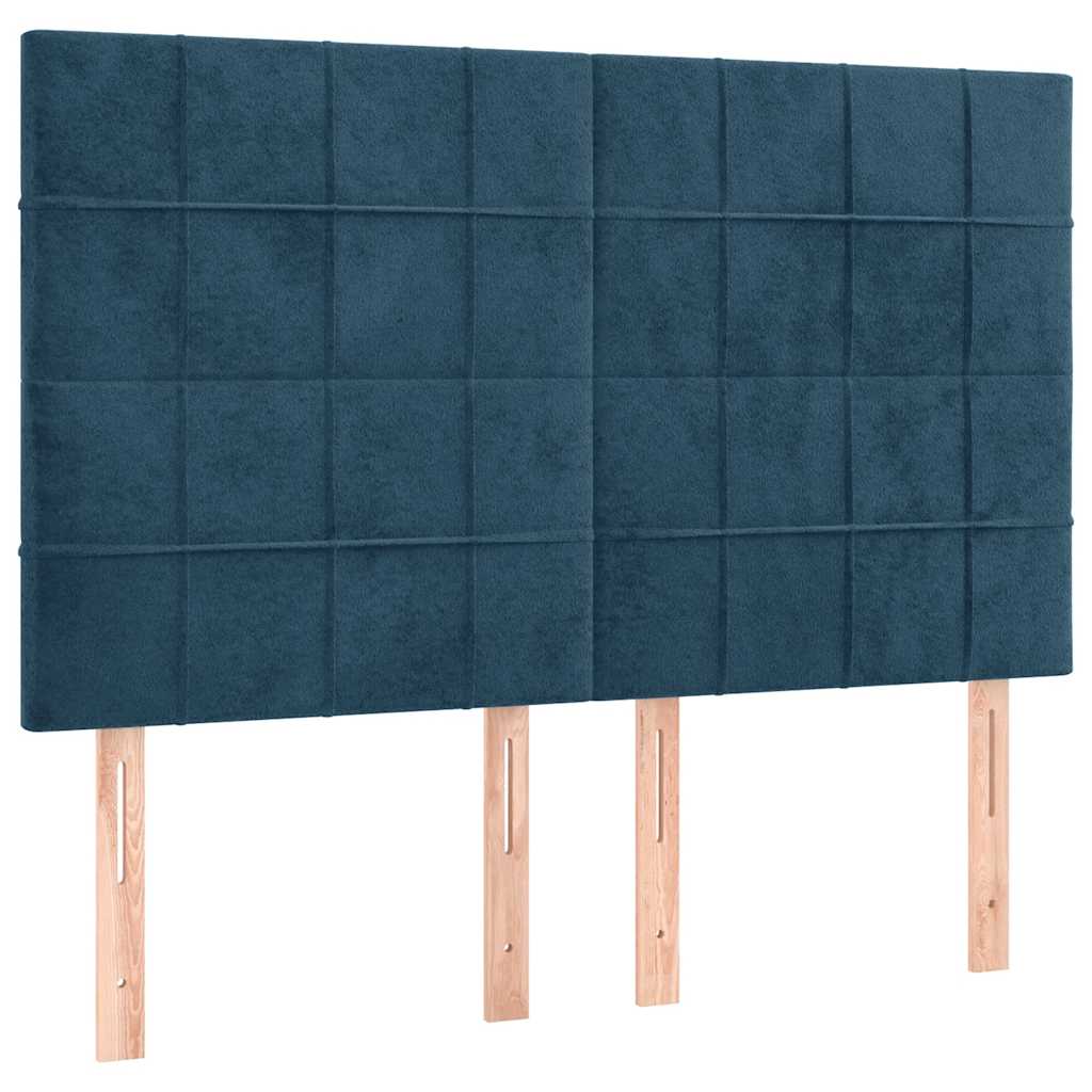vidaXL Κρεβάτι Boxspring με Στρώμα & LED Σκ. Μπλε 140x200εκ. Βελούδινο