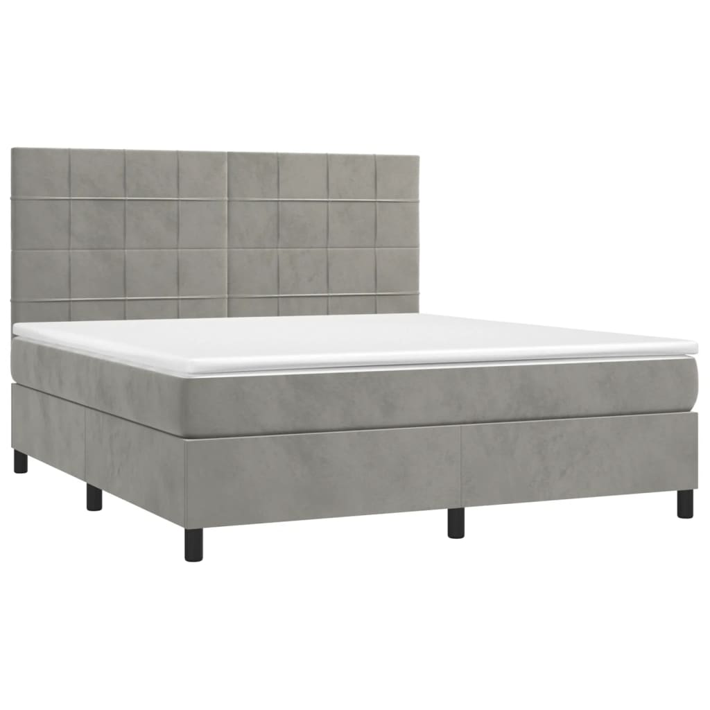 vidaXL Κρεβάτι Boxspring με Στρώμα & LED Αν.Γκρι 160x200 εκ. Βελούδινο