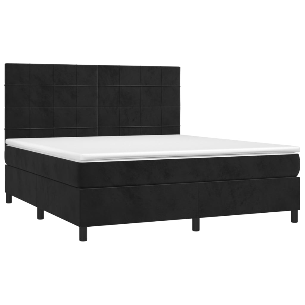 vidaXL Κρεβάτι Boxspring με Στρώμα & LED Μαύρο 160x200 εκ. Βελούδινο