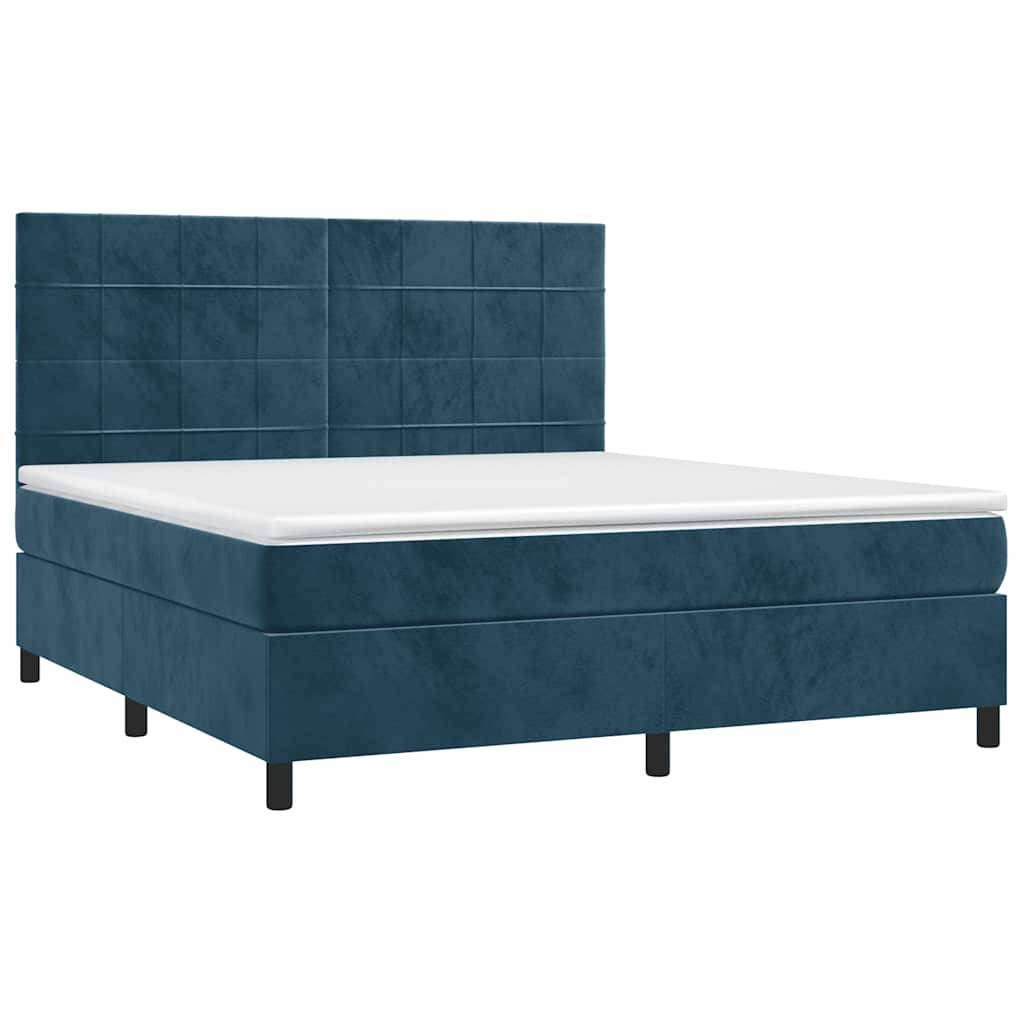 vidaXL Κρεβάτι Boxspring με Στρώμα & LED Σκ. Μπλε 160x200εκ. Βελούδινο