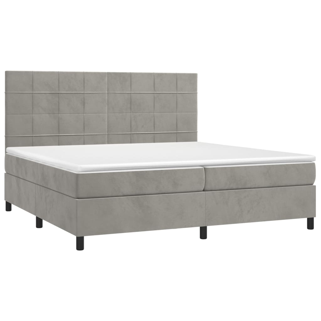 vidaXL Κρεβάτι Boxspring με Στρώμα & LED Αν.Γκρι 200x200 εκ. Βελούδινο