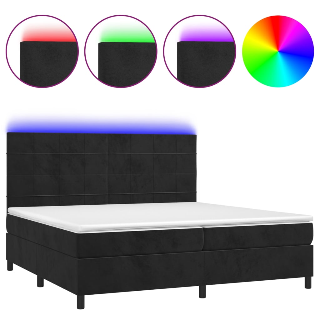 vidaXL Κρεβάτι Boxspring με Στρώμα & LED Μαύρο 200x200 εκ. Βελούδινο