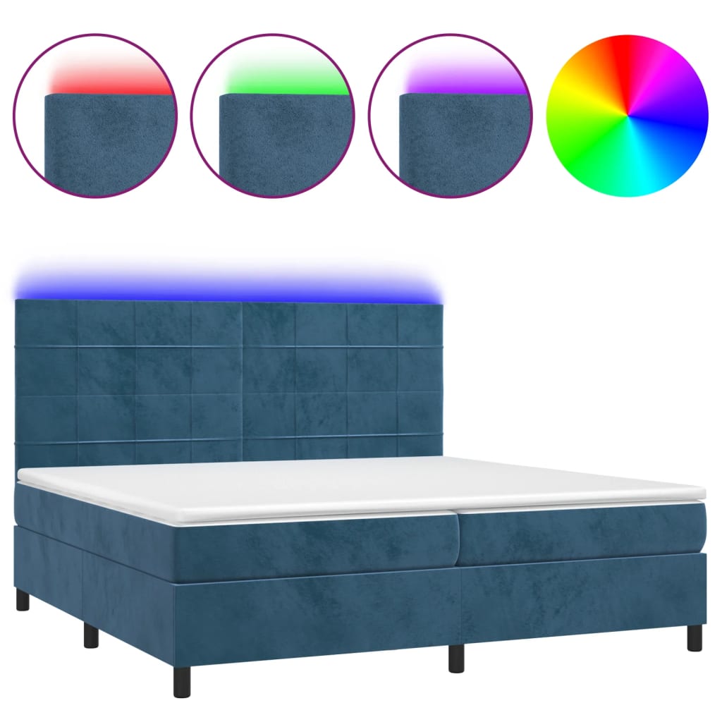 vidaXL Κρεβάτι Boxspring με Στρώμα & LED Σκ. Μπλε 200x200εκ. Βελούδινο