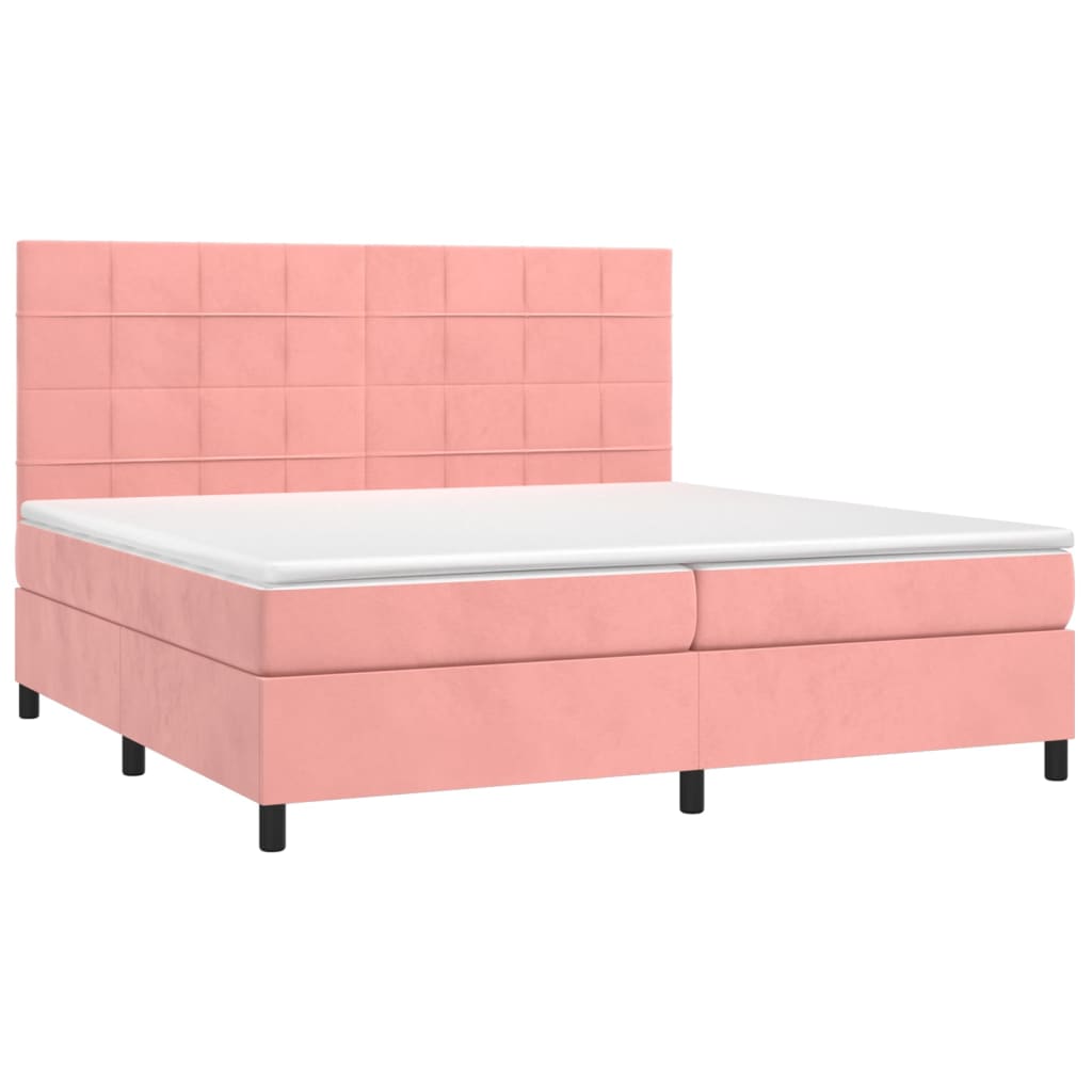 vidaXL Κρεβάτι Boxspring με Στρώμα & LED Ροζ 200x200 εκ. Βελούδινο