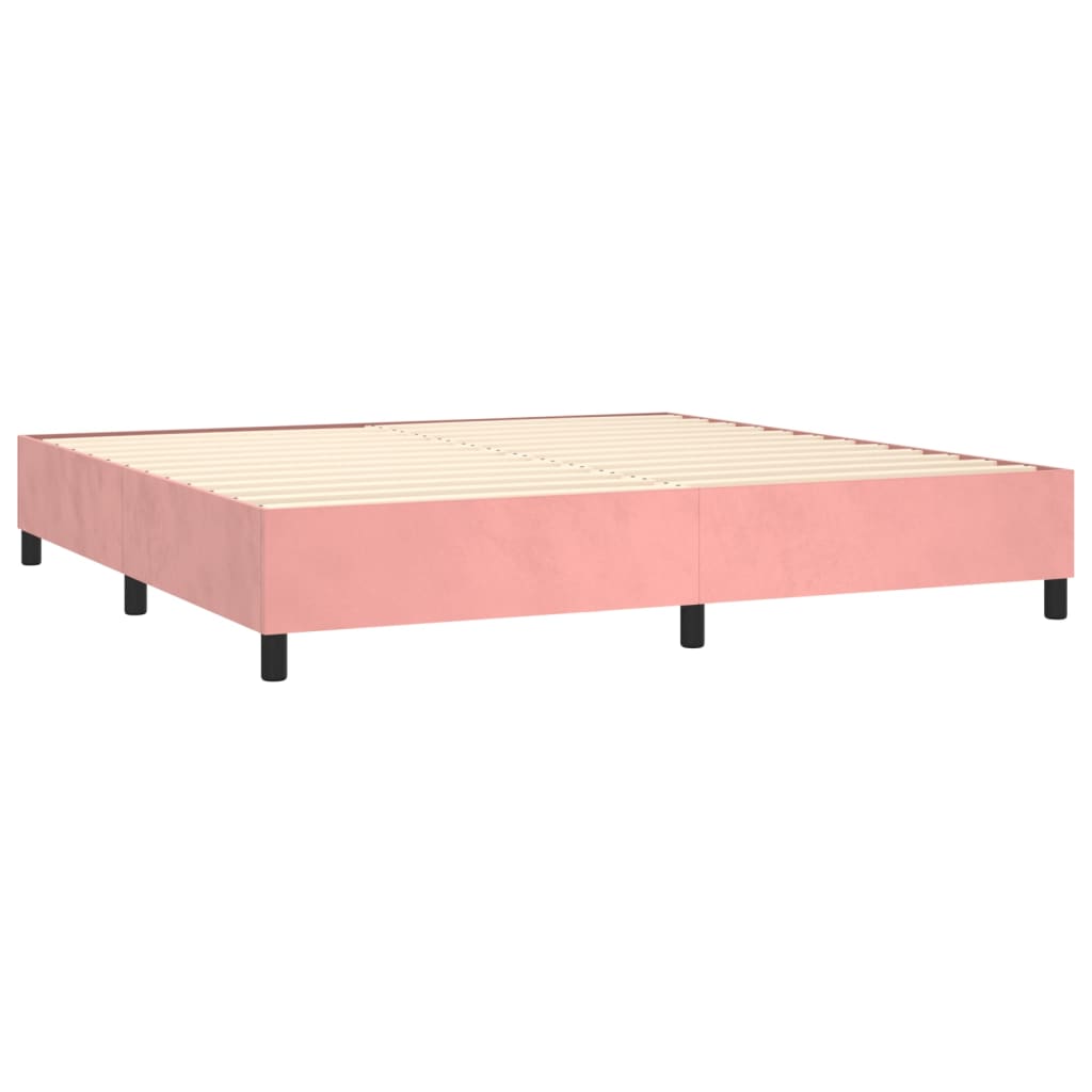 vidaXL Κρεβάτι Boxspring με Στρώμα & LED Ροζ 200x200 εκ. Βελούδινο
