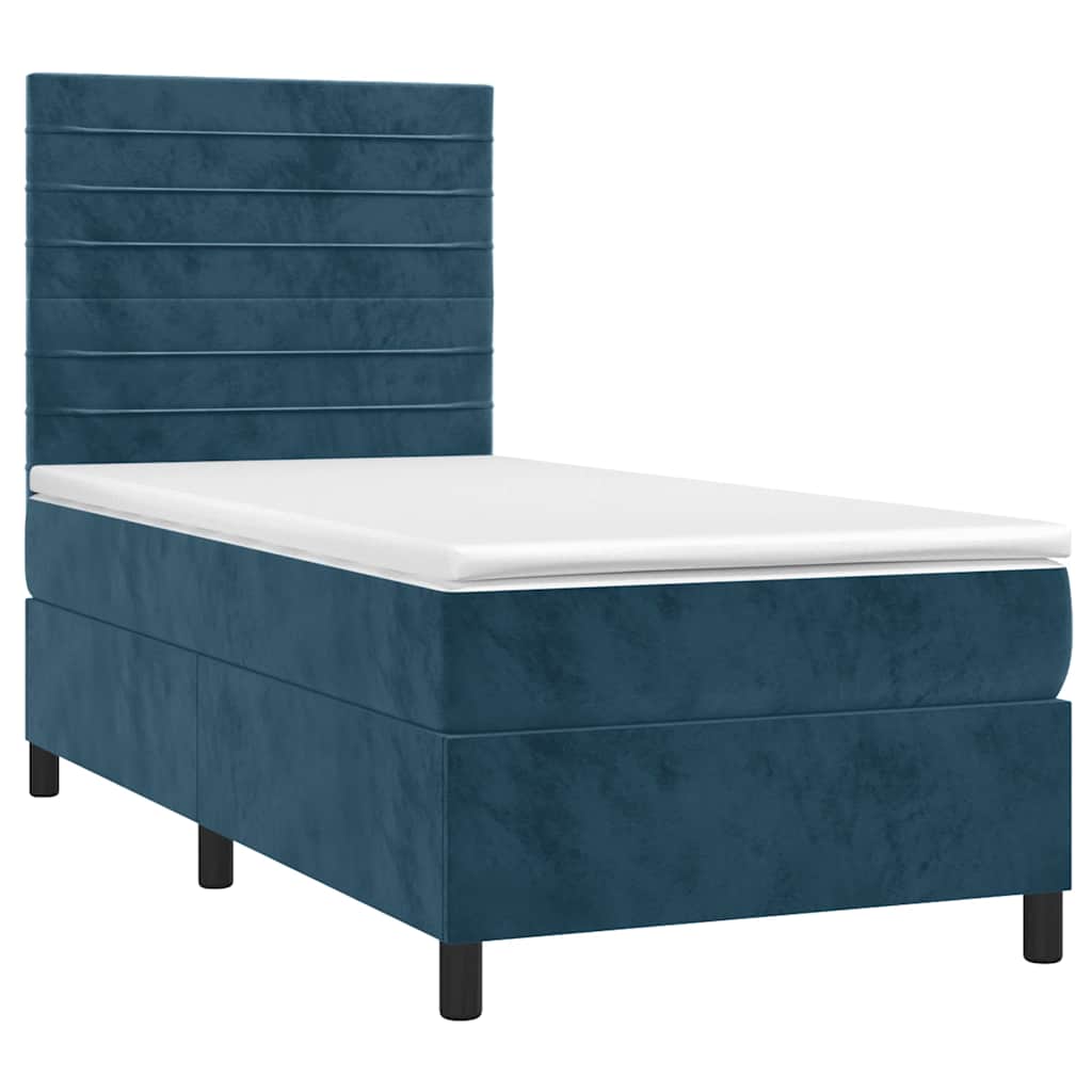 vidaXL Κρεβάτι Boxspring με Στρώμα & LED Σκ. Μπλε 80x200 εκ. Βελούδινο