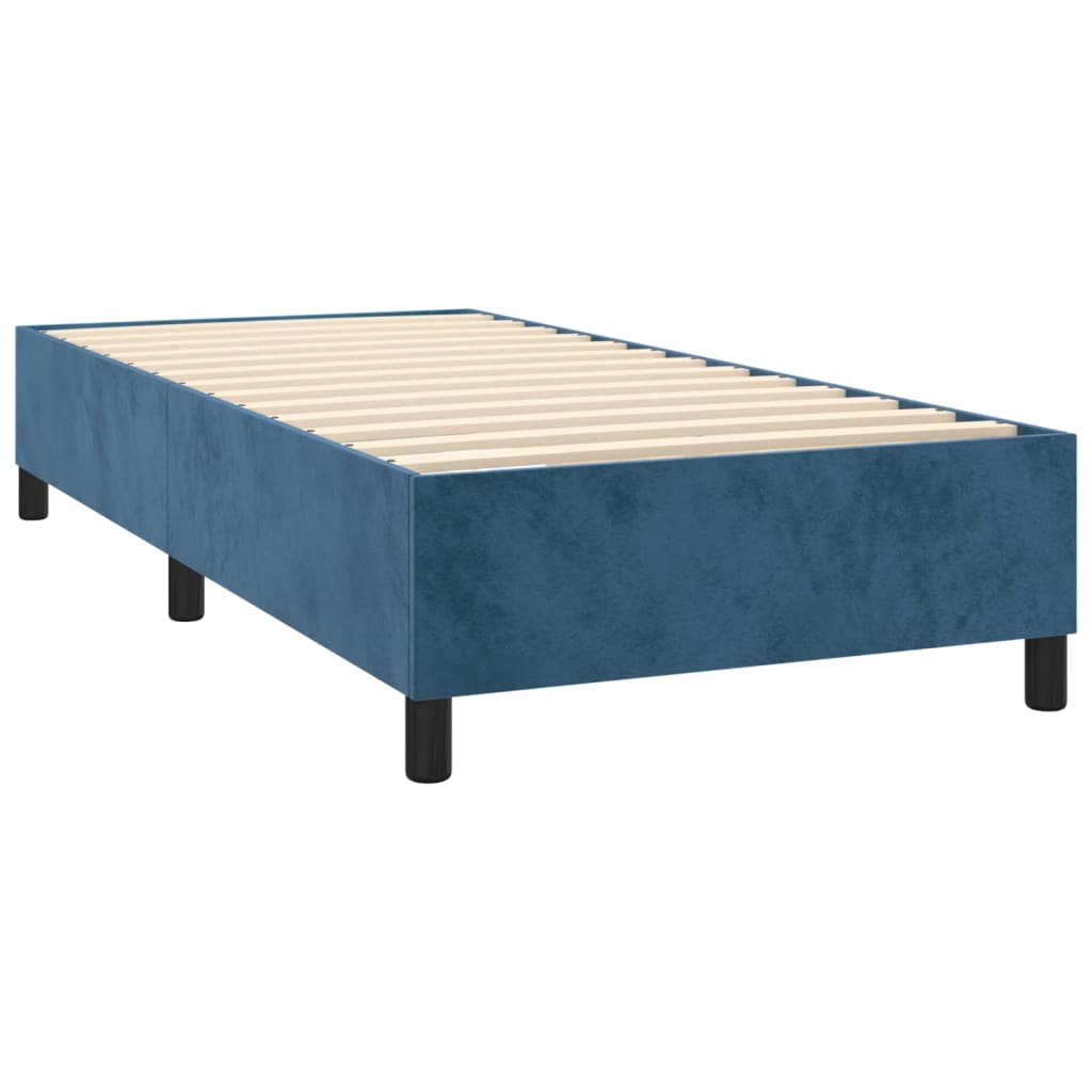 vidaXL Κρεβάτι Boxspring με Στρώμα & LED Σκ. Μπλε 90x200 εκ. Βελούδινο
