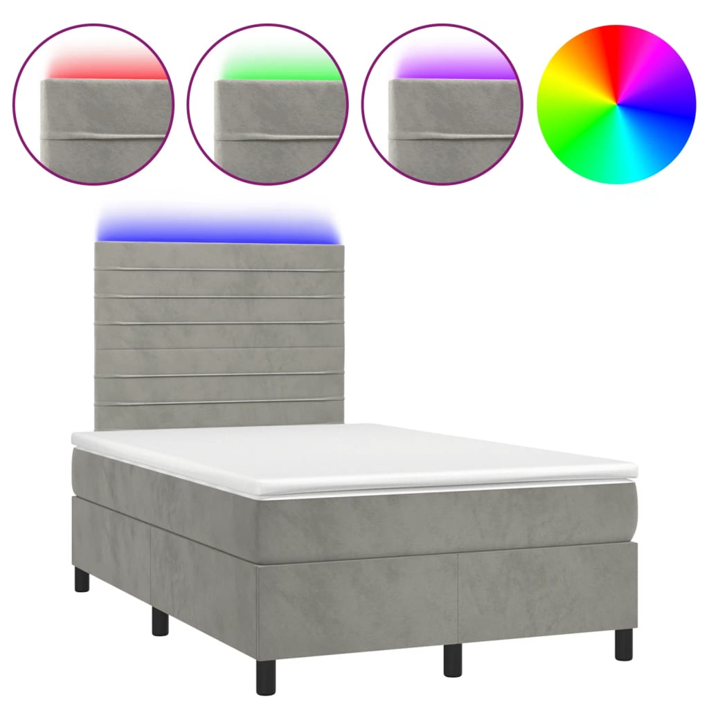 vidaXL Κρεβάτι Boxspring με Στρώμα & LED Αν.Γκρι 120x200 εκ. Βελούδινο