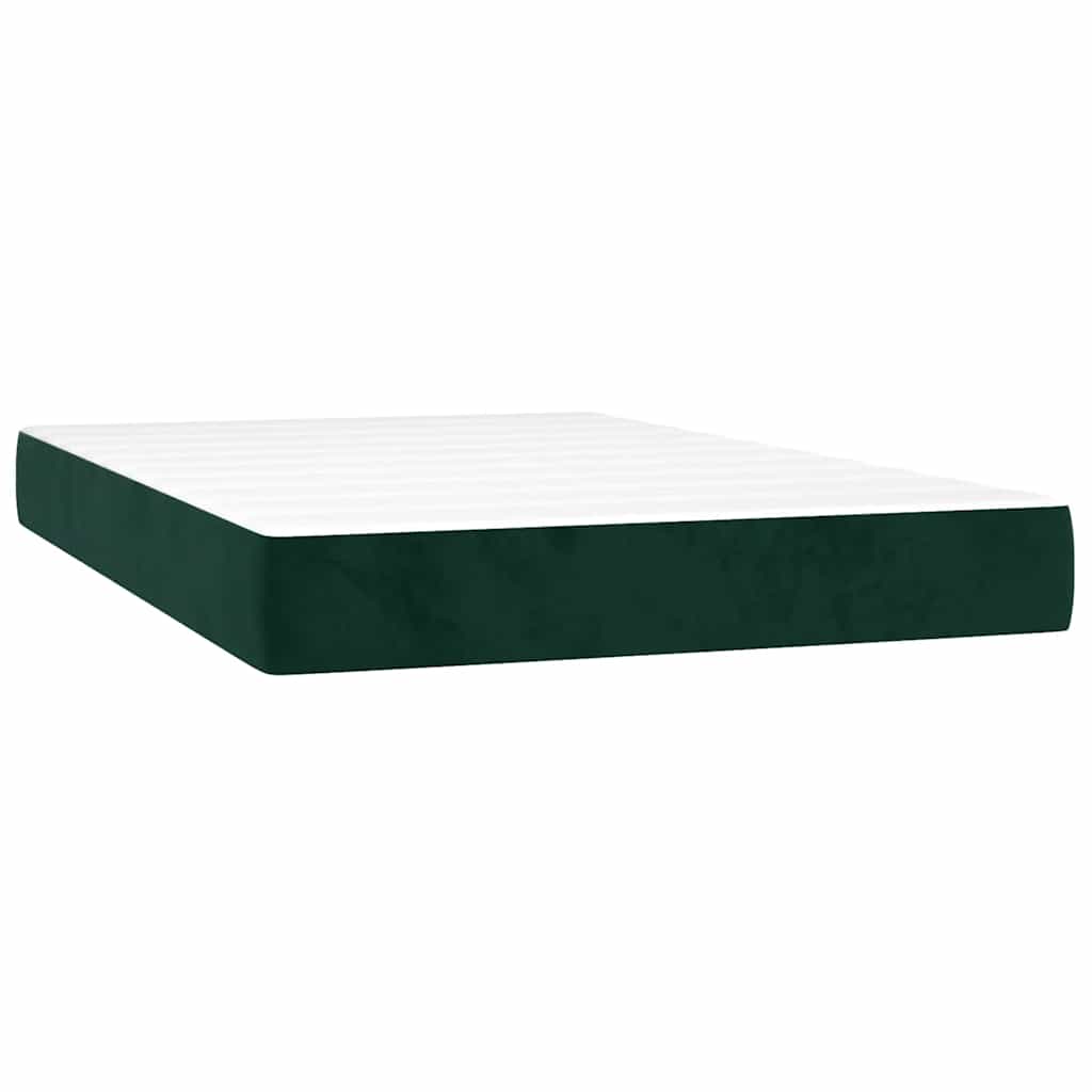 vidaXL Κρεβάτι Boxspring με Στρώμα & LED Σκ. Πράσινο 120x200εκ Βελούδο