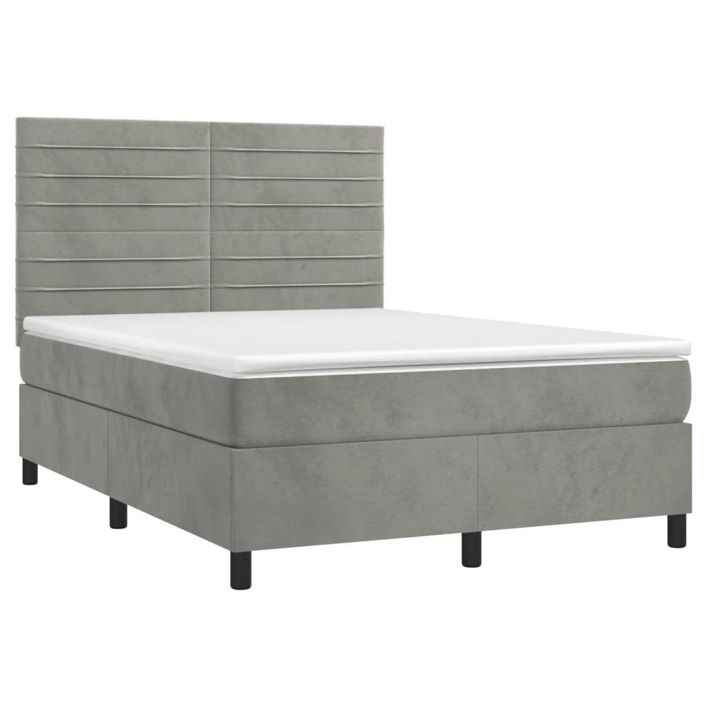 vidaXL Κρεβάτι Boxspring με Στρώμα&LED Αν. Γκρι 140x190 εκ. Βελούδινο