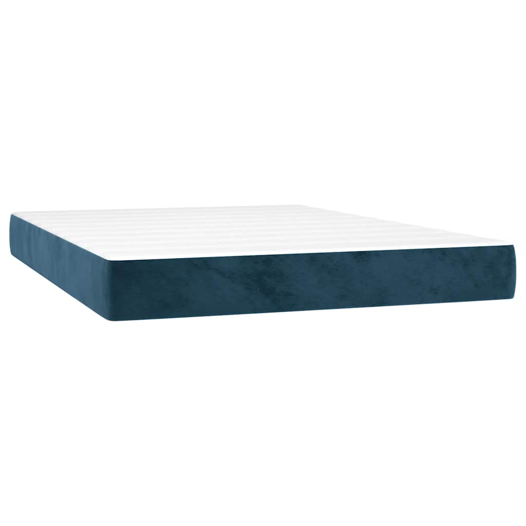 vidaXL Κρεβάτι Boxspring με Στρώμα & LED Σκ. Μπλε 140x190εκ. Βελούδινο
