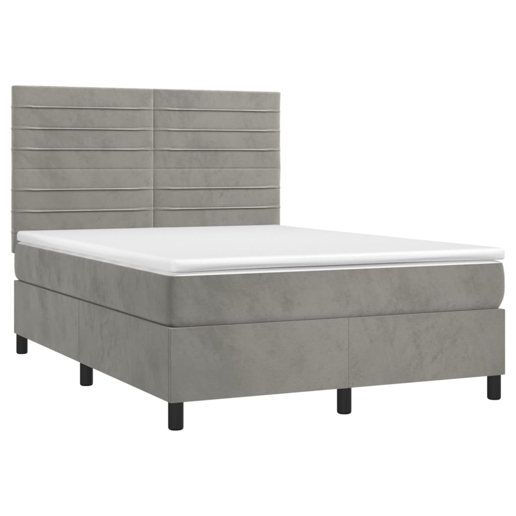vidaXL Κρεβάτι Boxspring με Στρώμα & LED Αν.Γκρι 140x200 εκ. Βελούδινο
