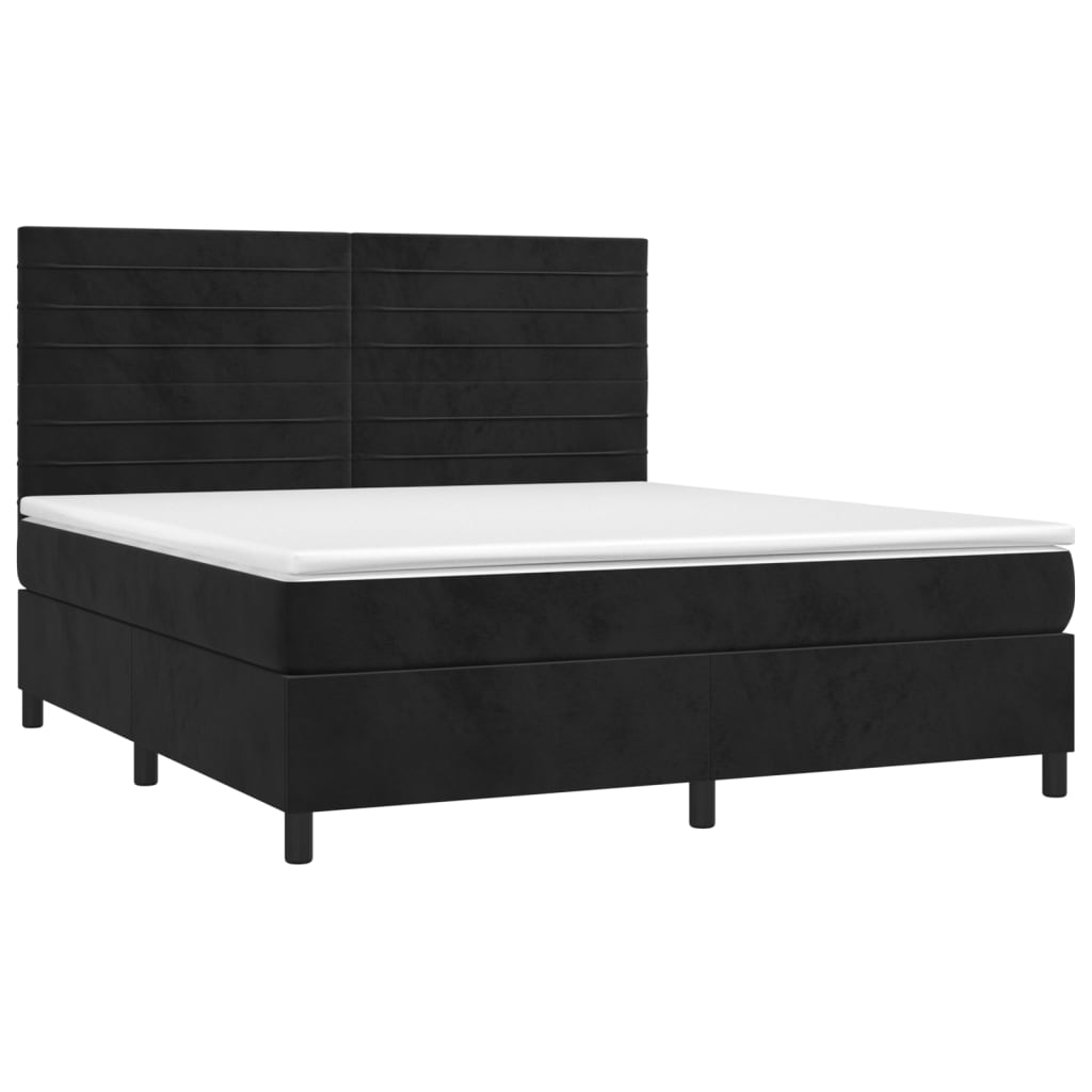vidaXL Κρεβάτι Boxspring με Στρώμα & LED Μαύρο 160x200 εκ. Βελούδινο