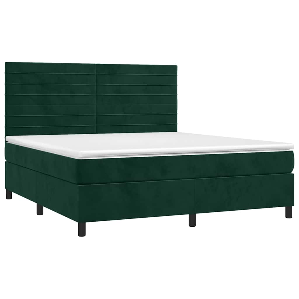vidaXL Κρεβάτι Boxspring με Στρώμα & LED Σκ. Πράσινο 180x200εκ Βελούδο