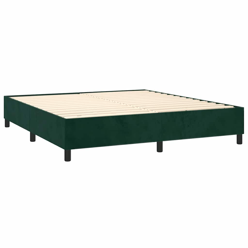 vidaXL Κρεβάτι Boxspring με Στρώμα & LED Σκ. Πράσινο 180x200εκ Βελούδο