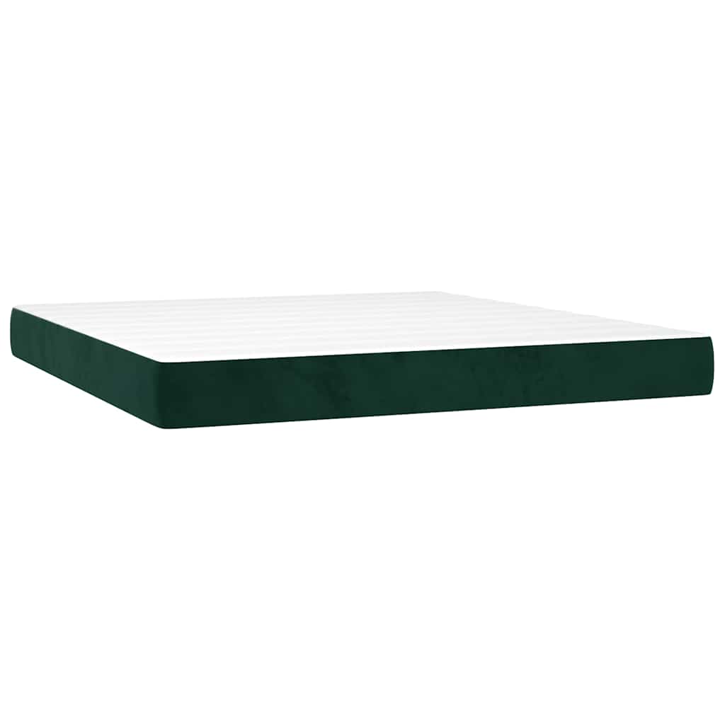 vidaXL Κρεβάτι Boxspring με Στρώμα & LED Σκ. Πράσινο 180x200εκ Βελούδο
