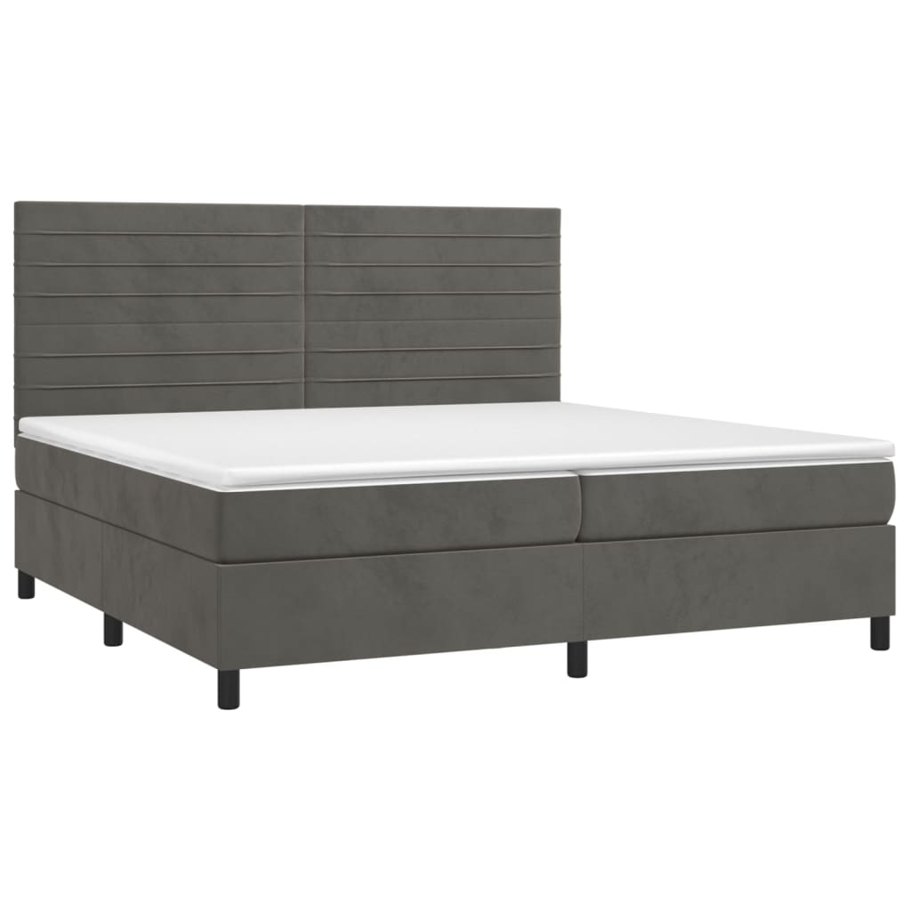 vidaXL Κρεβάτι Boxspring με Στρώμα & LED Σκ. Γκρι 200x200εκ. Βελούδινο