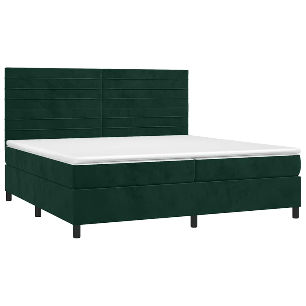 vidaXL Κρεβάτι Boxspring με Στρώμα & LED Σκ. Πράσινο 200x200εκ Βελούδο
