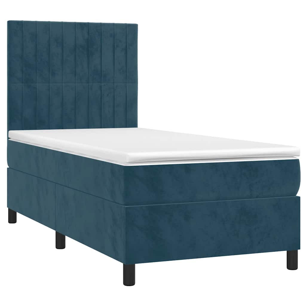 vidaXL Κρεβάτι Boxspring με Στρώμα & LED Σκ. Μπλε 80x200 εκ. Βελούδινο