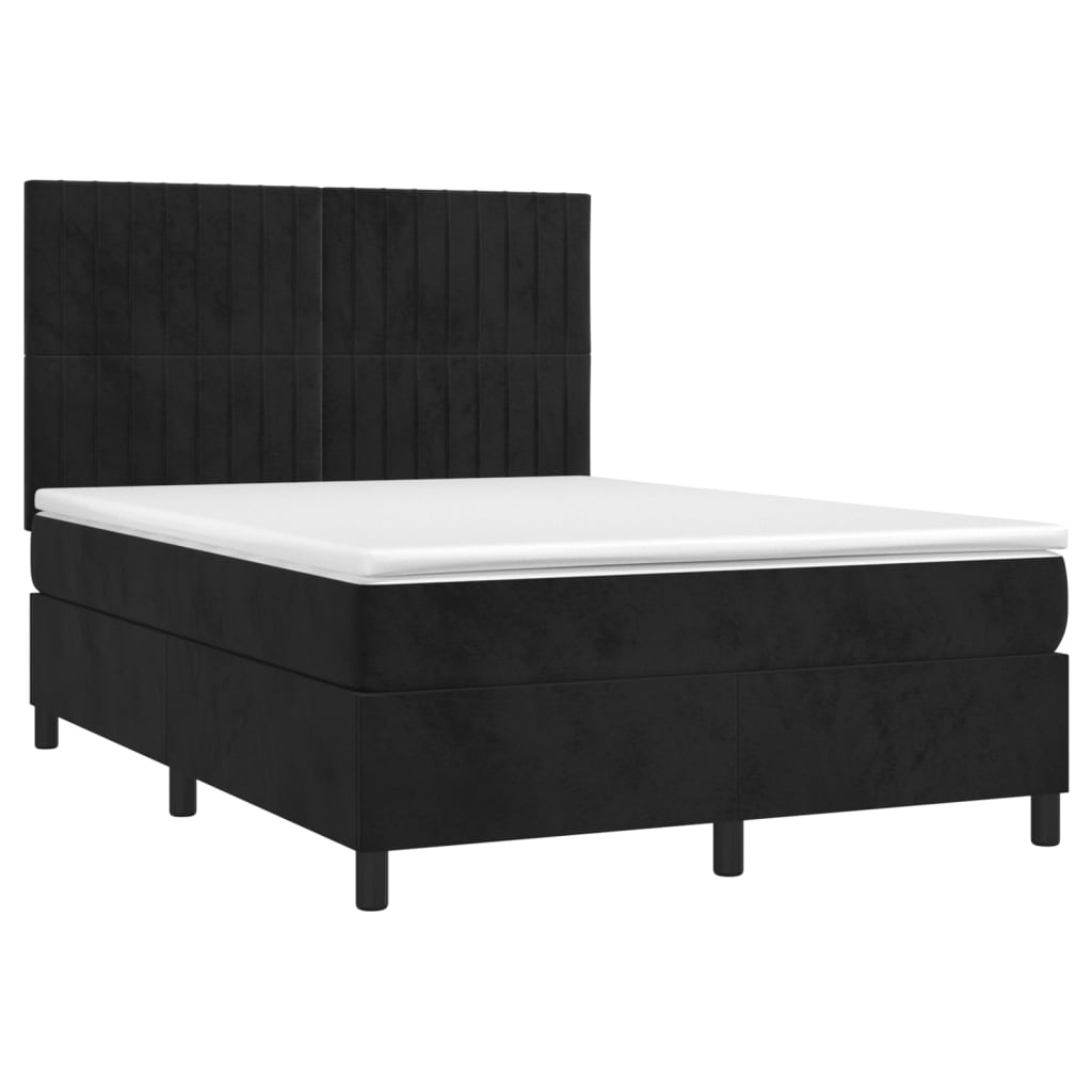 vidaXL Κρεβάτι Boxspring με Στρώμα & LED Μαύρο 140x200 εκ. Βελούδινο