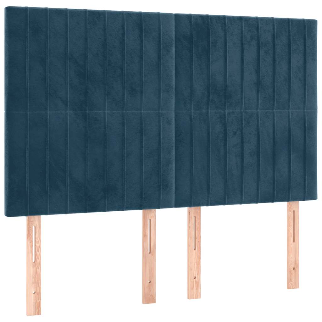 vidaXL Κρεβάτι Boxspring με Στρώμα & LED Σκ. Μπλε 140x200εκ. Βελούδινο