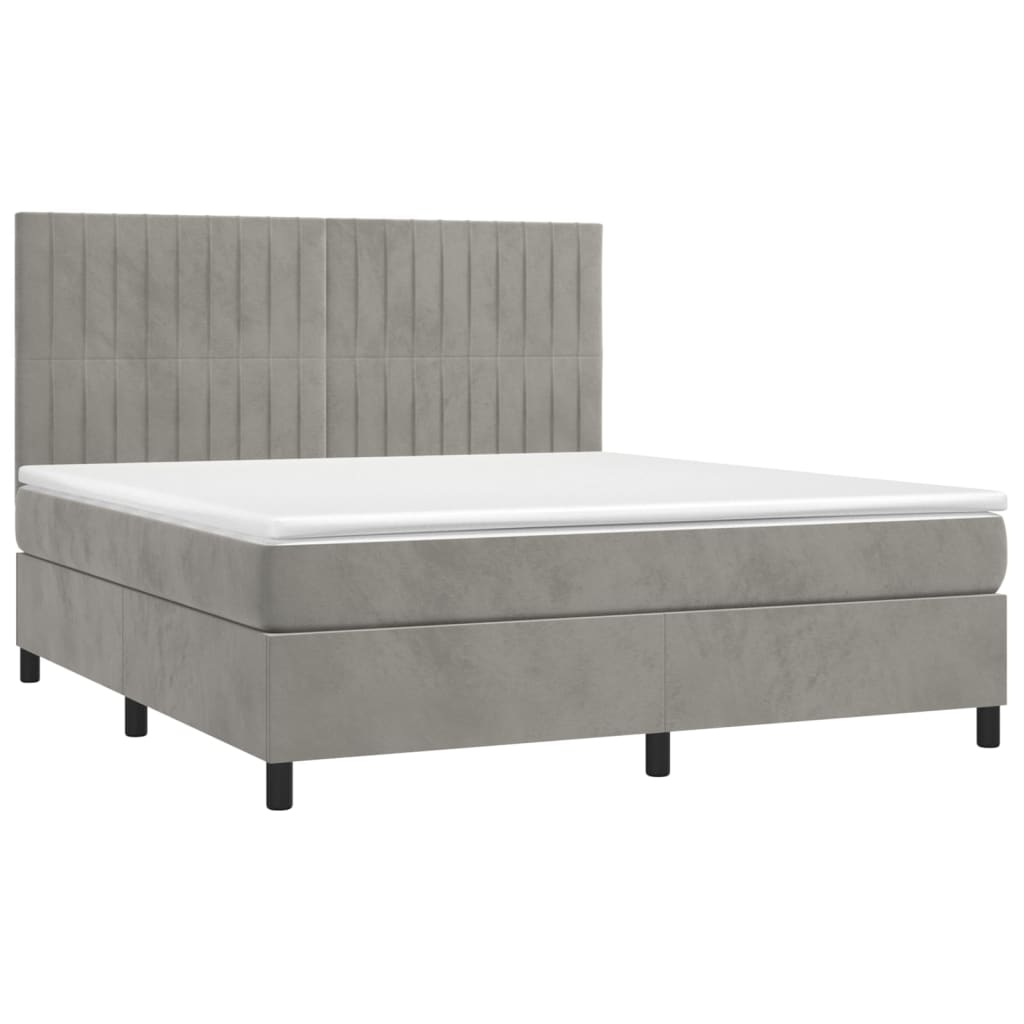 vidaXL Κρεβάτι Boxspring με Στρώμα & LED Αν.Γκρι 160x200 εκ. Βελούδινο