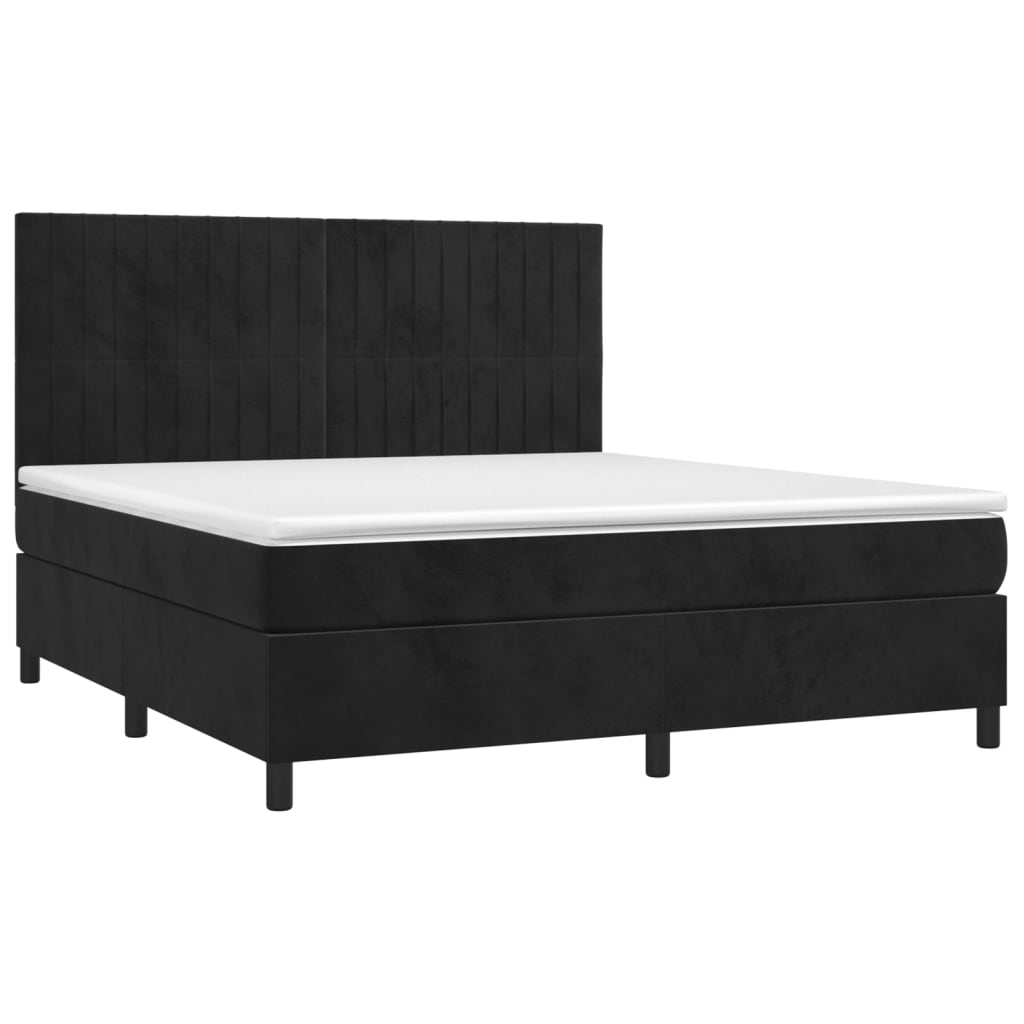 vidaXL Κρεβάτι Boxspring με Στρώμα & LED Μαύρο 180x200 εκ. Βελούδινο