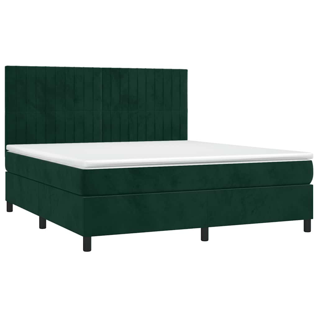 vidaXL Κρεβάτι Boxspring με Στρώμα & LED Σκ. Πράσινο 180x200εκ Βελούδο