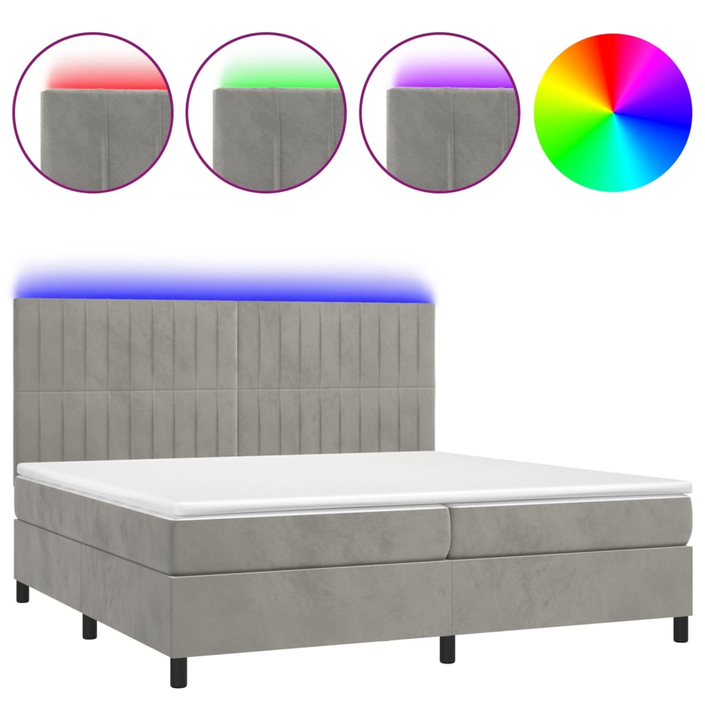 vidaXL Κρεβάτι Boxspring με Στρώμα & LED Αν.Γκρι 200x200 εκ. Βελούδινο