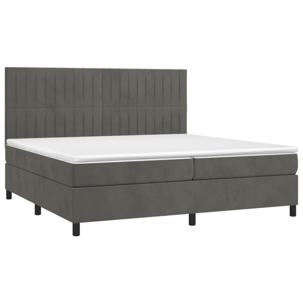 vidaXL Κρεβάτι Boxspring με Στρώμα & LED Σκ. Γκρι 200x200εκ. Βελούδινο