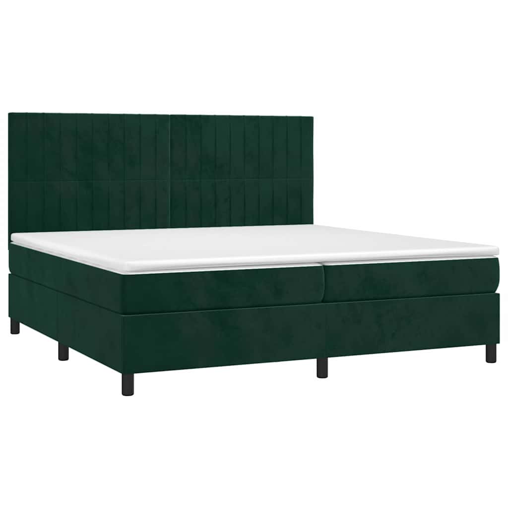 vidaXL Κρεβάτι Boxspring με Στρώμα & LED Σκ. Πράσινο 200x200εκ Βελούδο