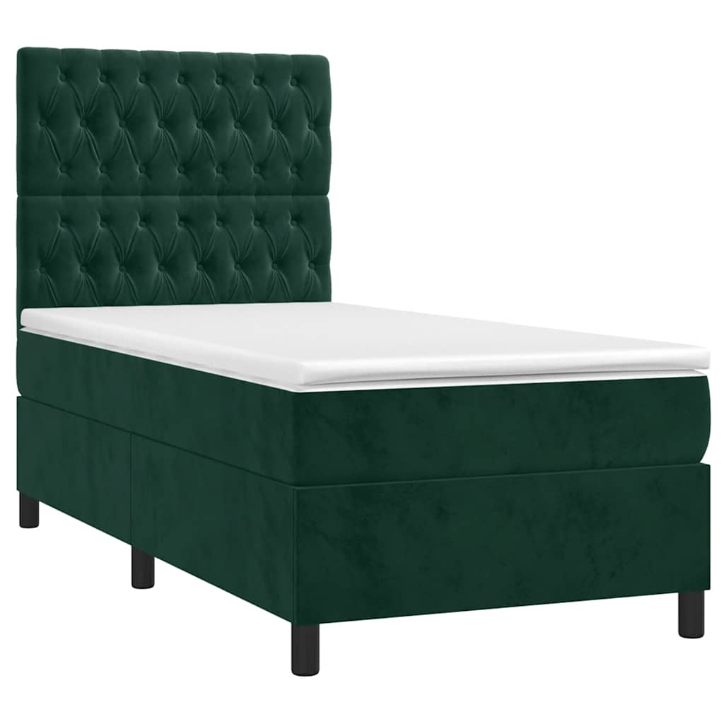 vidaXL Κρεβάτι Boxspring με Στρώμα & LED Σκ. Πράσινο 80x200 εκ Βελούδο