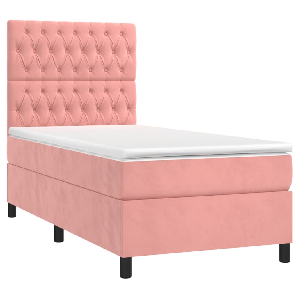 vidaXL Κρεβάτι Boxspring με Στρώμα & LED Ροζ 80 x 200 εκ. Βελούδινο