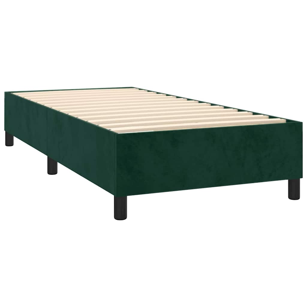vidaXL Κρεβάτι Boxspring με Στρώμα & LED Σκ. Πράσινο 90x200 εκ Βελούδο