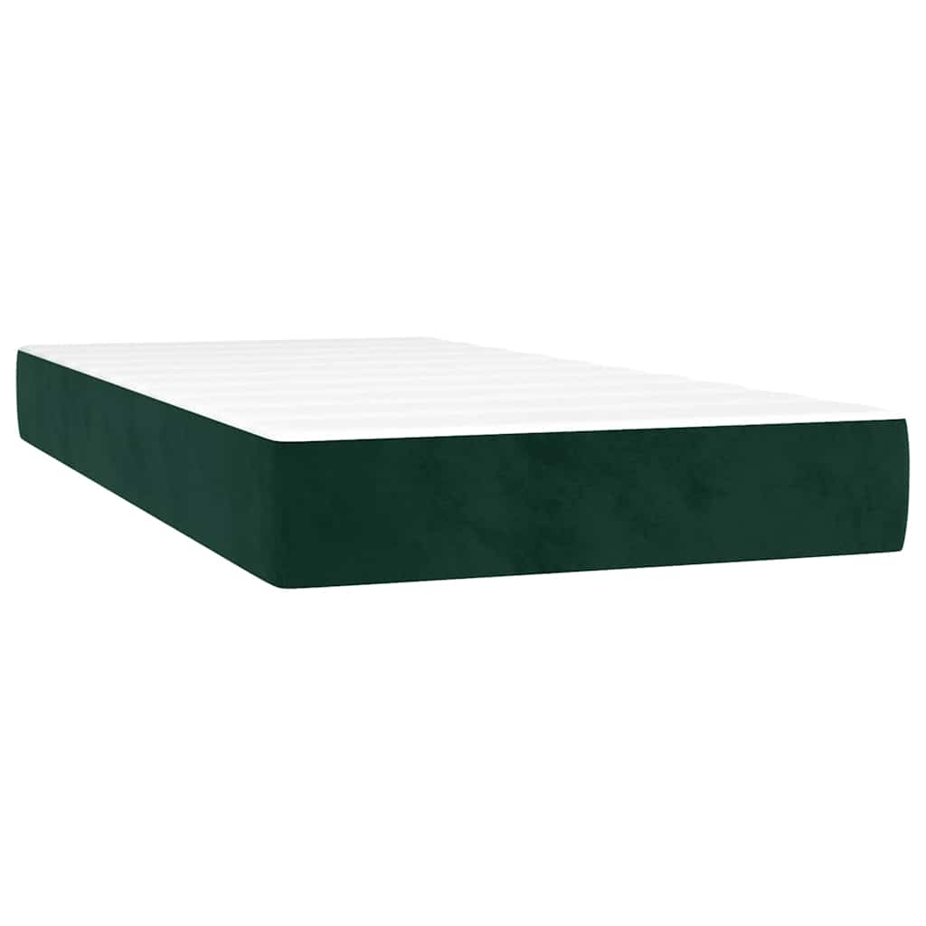 vidaXL Κρεβάτι Boxspring με Στρώμα & LED Σκ. Πράσινο 90x200 εκ Βελούδο