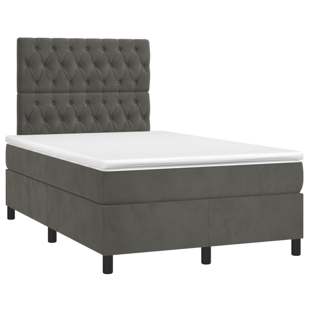 vidaXL Κρεβάτι Boxspring με Στρώμα & LED Σκ. Γκρι 120x200εκ. Βελούδινο