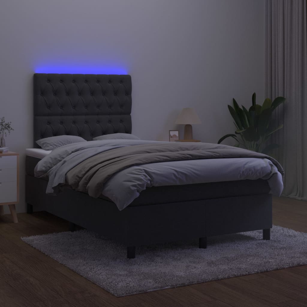 vidaXL Κρεβάτι Boxspring με Στρώμα & LED Μαύρο 120x200 εκ. Βελούδινο