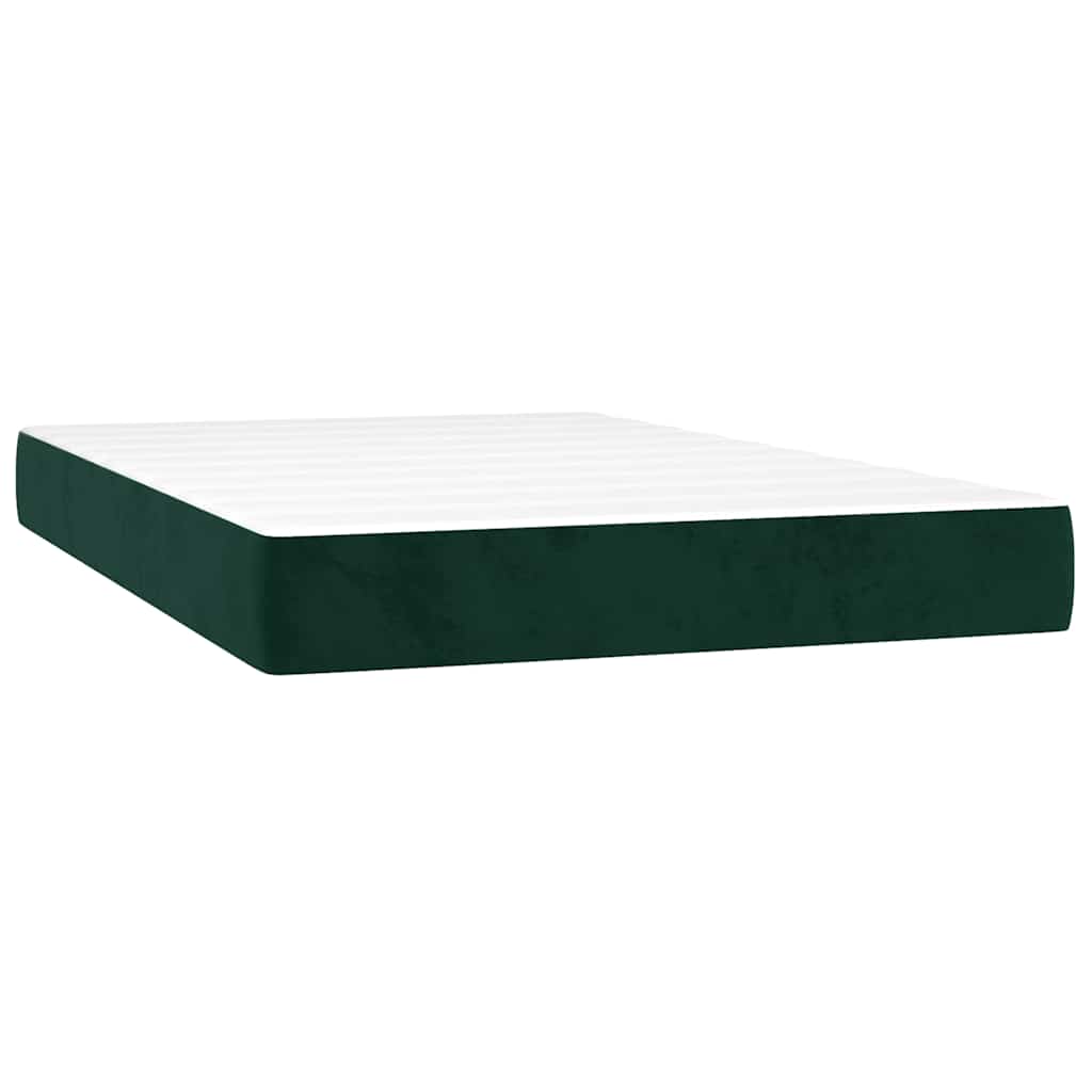 vidaXL Κρεβάτι Boxspring με Στρώμα & LED Σκ. Πράσινο 120x200εκ Βελούδο