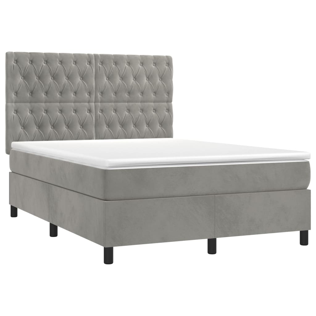 vidaXL Κρεβάτι Boxspring με Στρώμα&LED Αν. Γκρι 140x190 εκ. Βελούδινο