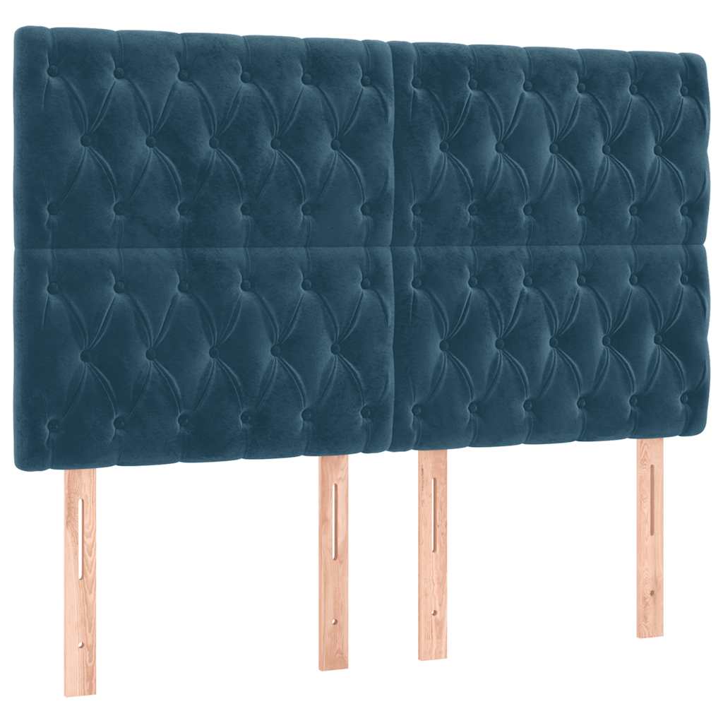 vidaXL Κρεβάτι Boxspring με Στρώμα & LED Σκ. Μπλε 140x190εκ. Βελούδινο