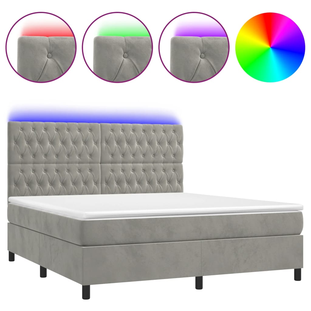 vidaXL Κρεβάτι Boxspring με Στρώμα & LED Αν.Γκρι 160x200 εκ. Βελούδινο