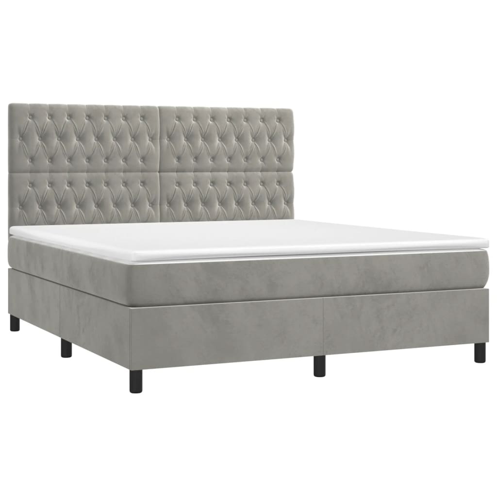 vidaXL Κρεβάτι Boxspring με Στρώμα & LED Αν.Γκρι 160x200 εκ. Βελούδινο