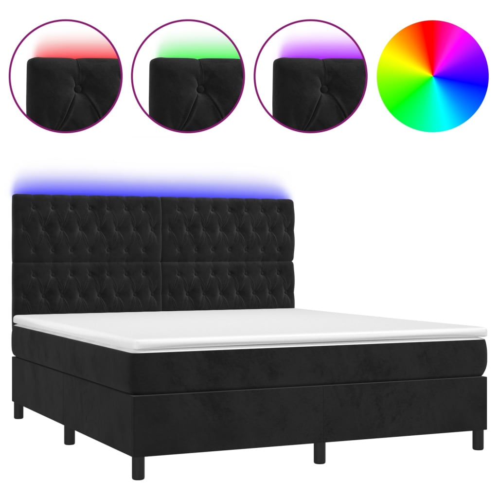 vidaXL Κρεβάτι Boxspring με Στρώμα & LED Μαύρο 160x200 εκ. Βελούδινο