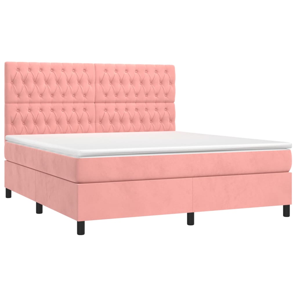 vidaXL Κρεβάτι Boxspring με Στρώμα & LED Ροζ 180x200 εκ. Βελούδινο