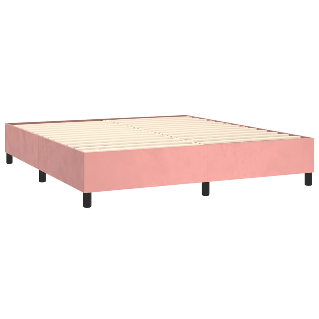 vidaXL Κρεβάτι Boxspring με Στρώμα & LED Ροζ 180x200 εκ. Βελούδινο