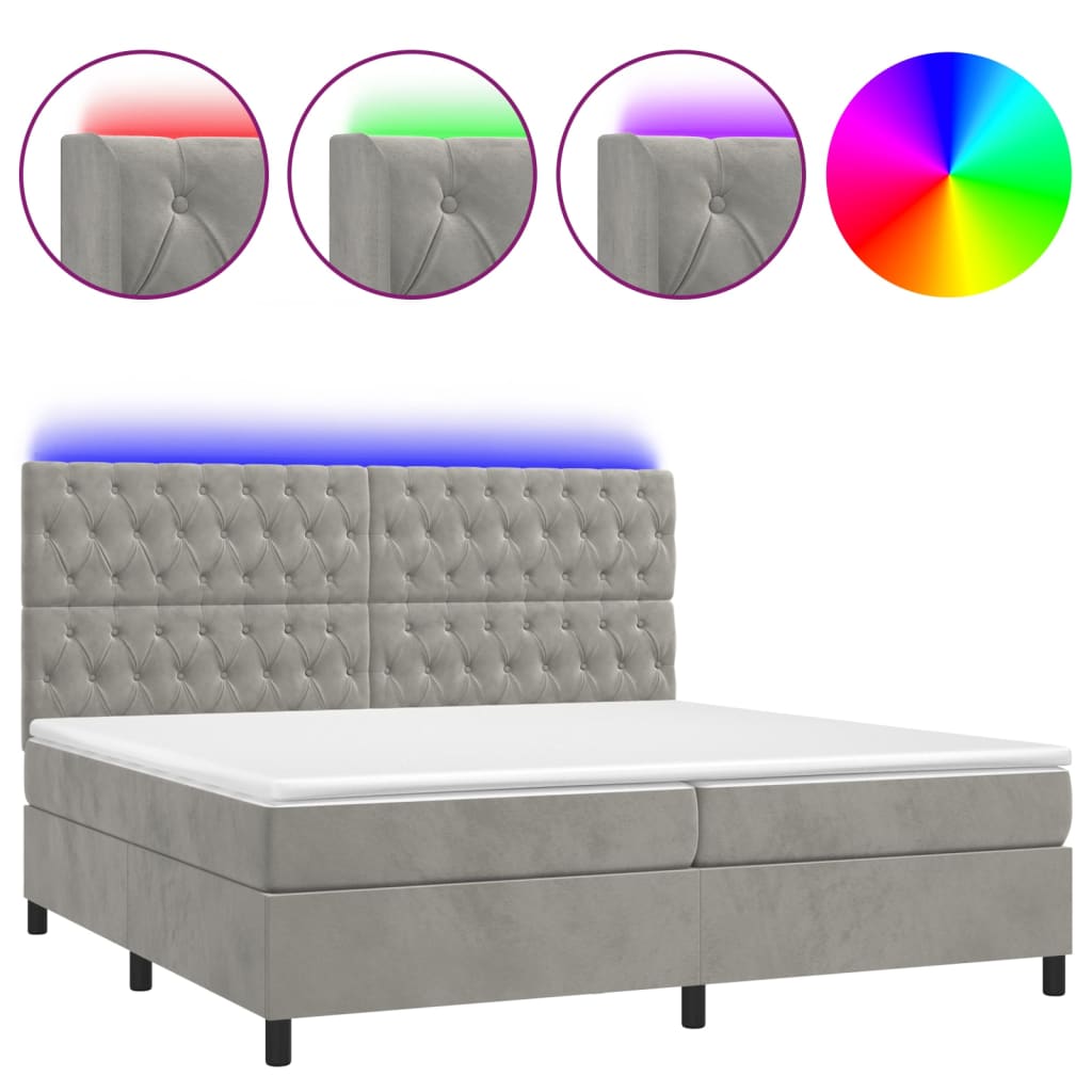 vidaXL Κρεβάτι Boxspring με Στρώμα & LED Αν.Γκρι 200x200 εκ. Βελούδινο