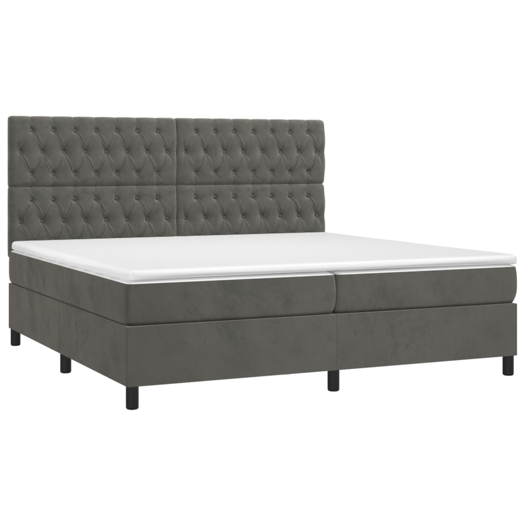vidaXL Κρεβάτι Boxspring με Στρώμα & LED Σκ. Γκρι 200x200εκ. Βελούδινο